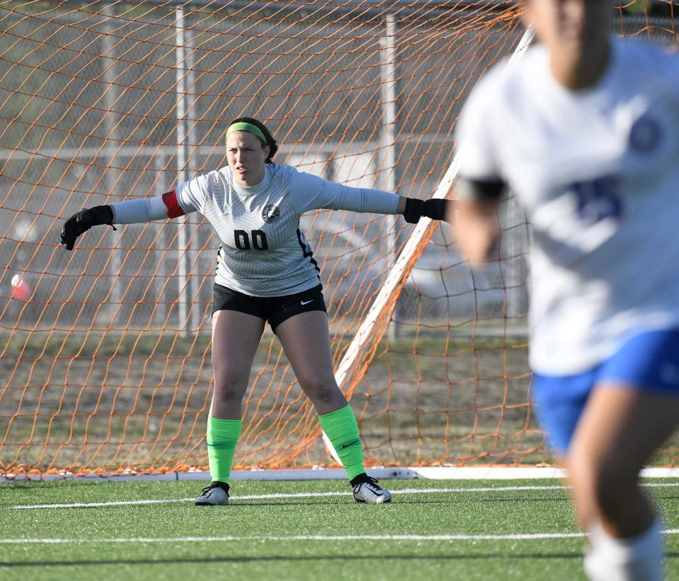 Gregory-Portland goalie Sydney Kuzma was credited with nine saves in the Region IV-5A regional semifinals playoff match up against Dripping Springs at Cabaniss Soccer Field Friday night.