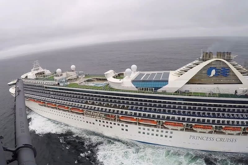 Grand Princess cruise ship circles off the coast of California