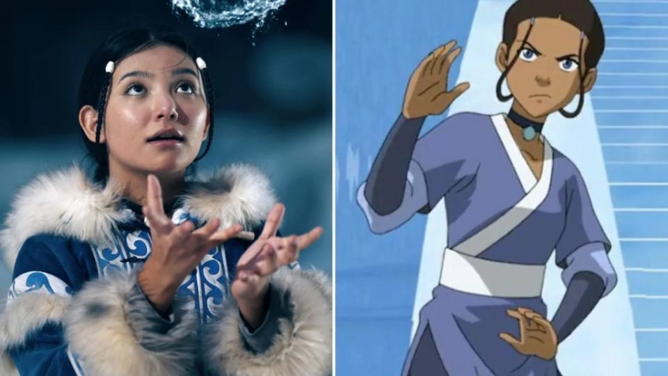 Left to right: Katara (Kiawentiio) in Netflix's live-action "Avatar: The Last Airbender" series and the animated Katara from the Nickelodeon series (voiced by Mae Whitman) (Netflix/Nickelodeon)
