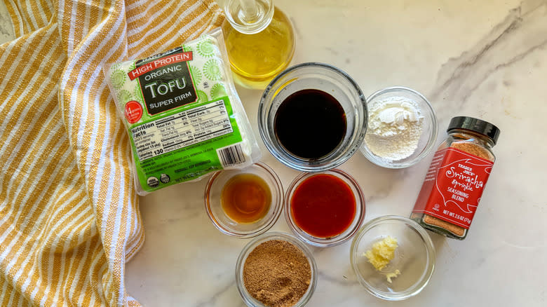 sriracha tofu ingredients on counter