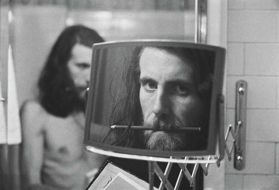 This image released by Graham Nash shows a self-portrait at The Plaza Hotel in New York in 1974. The Nash in the supergroup Crosby, Stills, Nash and Young started taking photos long before he started making music and taunts fate every day to show him something interesting to capture. His collection of photos in the book "A Life in Focus: The Photography of Graham Nash," captures fellow artists like Bob Dylan, Joni Mitchell, Mama Cass Elliott, Twiggy and, of course, Crosby, Stills, Nash and Young. (Graham Nash via AP)