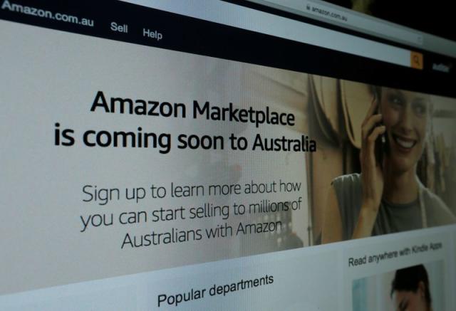 FILE PHOTO: A web page featuring Amazon's Australian URL is pictured in this photo illustration in a Sydney office, Australia