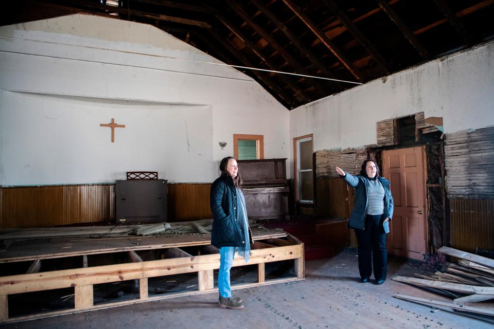 Executive Director of the Preservation Society of Asheville and Buncombe County, Jessie Landl, left, and Amanda Moore, Director of Historic Preservation, inside Cappadocia, January 18, 2024.