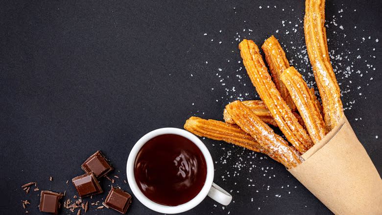 wraped churros and chocolate sauce