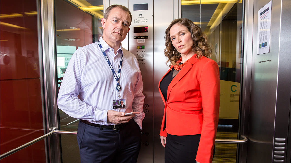  Hugh Bonneville and Jessica Hynes together for W1A. 