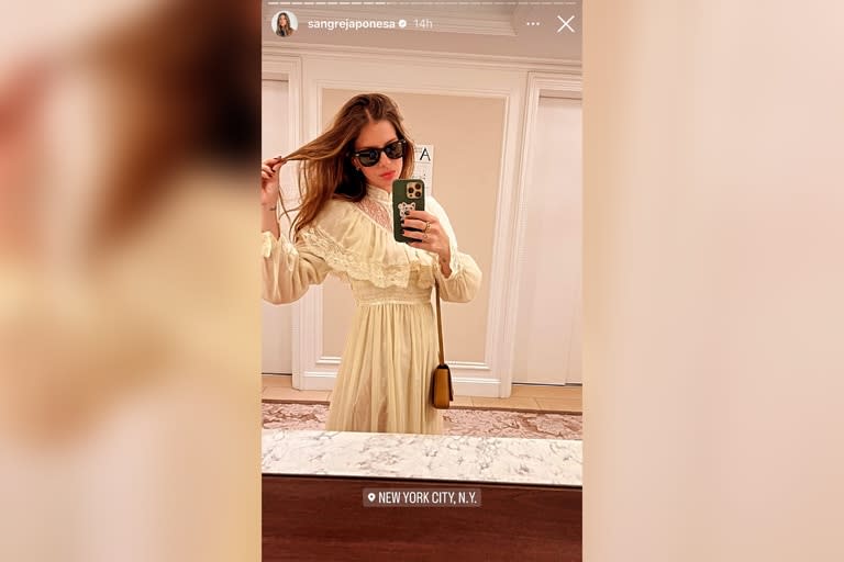 Eugenia lució un vestido vintage para disfrutar de la Gran Manzana (Foto: Instagram @sangrejaponesa)