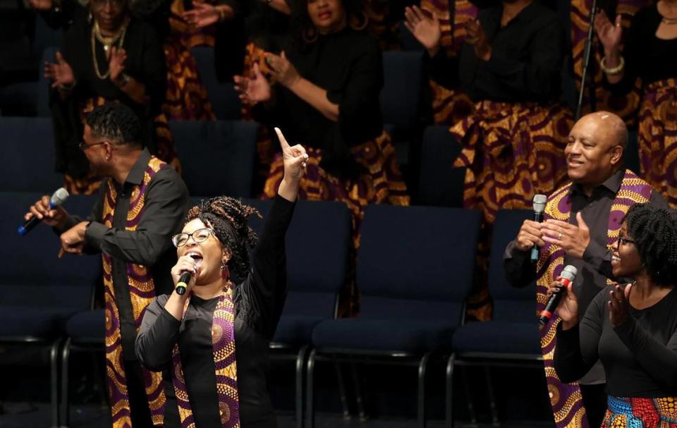 Members of Southlake’s St. John Church Unleashed choir sign during service on Sunday, February 26, 2023. Senior pastor Denny Davis has taken an outspoken stand against the Carroll school district’s revisions to the Code of Conduct.