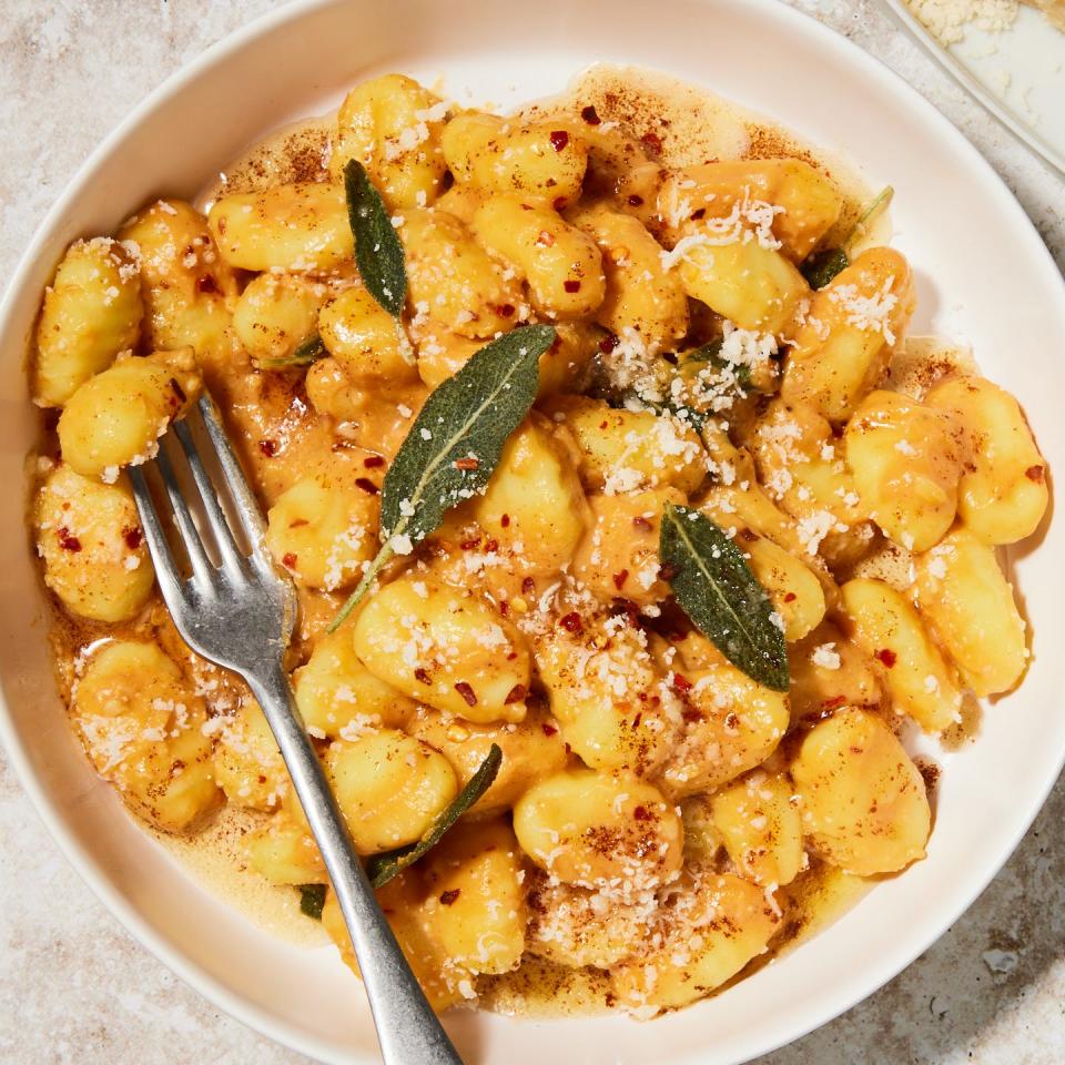 gnocchi tossed in a sweet potato maple brown butter sauce