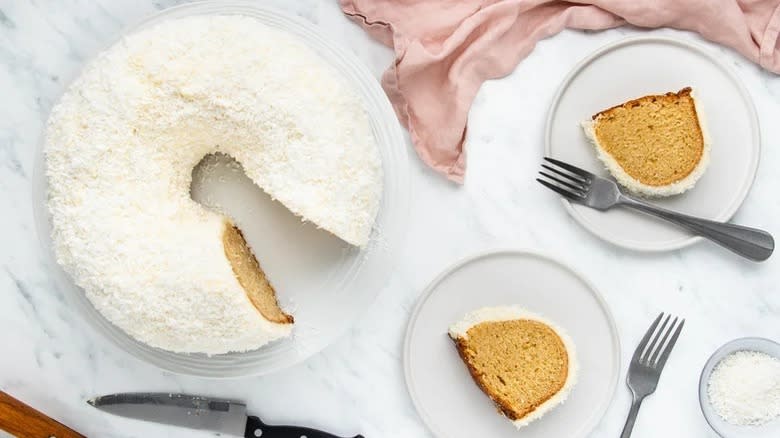 Coconut Bundt cake on plates