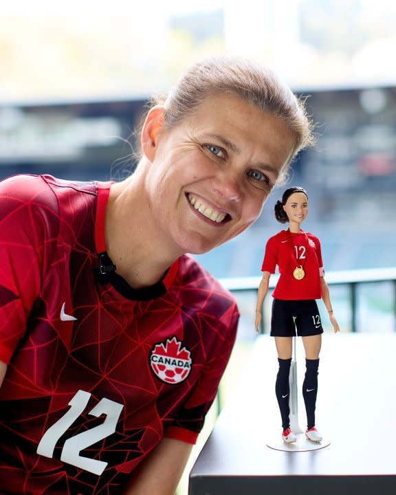 Portland Thorns star Christine Sinclair has received her own custom Barbie doll. May 22, 2024 (courtesy Portland Thorns).