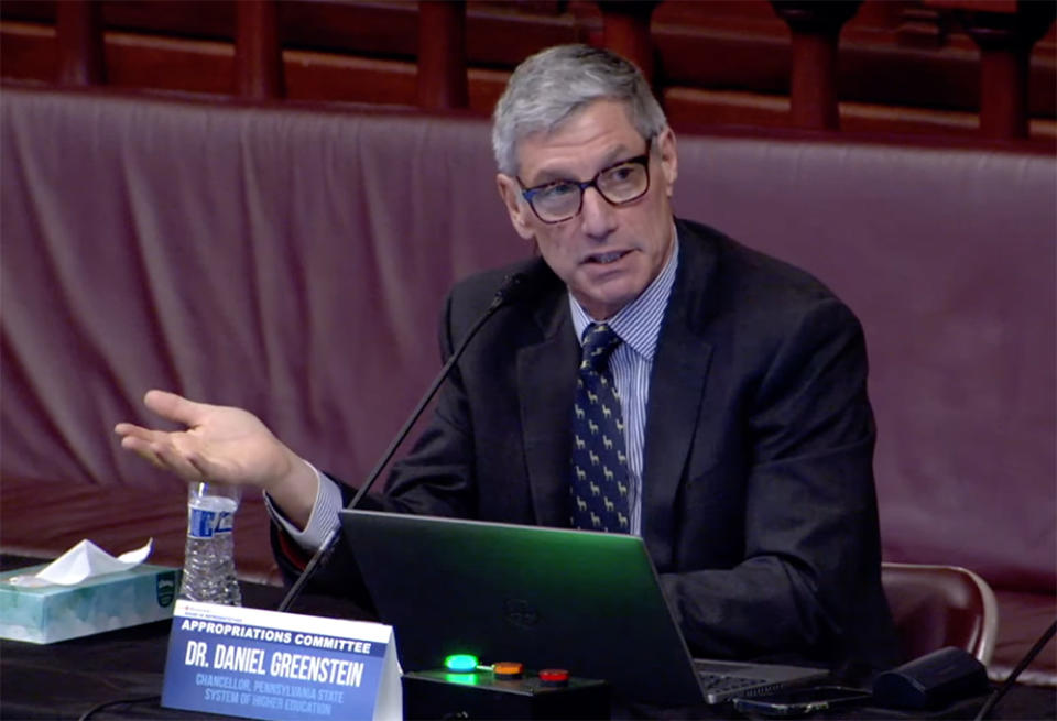 Pennsylvania State System of Higher Education Chancellor Daniel Greenstein speaks during a state House Appropriations Committee hearing on the state budget appropriation for the 10 state-owned universities. (Screenshot)