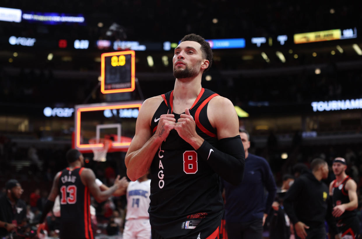 Zach LaVine is expected to miss another 3-4 weeks with a foot injury and his time with the Bulls could be over. (John J. Kim/Chicago Tribune/Tribune News Service via Getty Images)