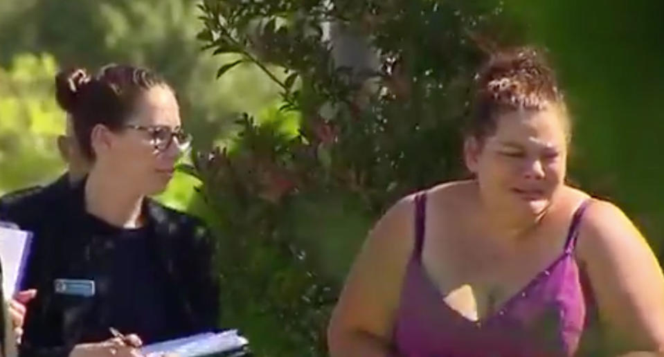 The boy’s mum (right) speaks with police after the death of her son. Source: 7 News