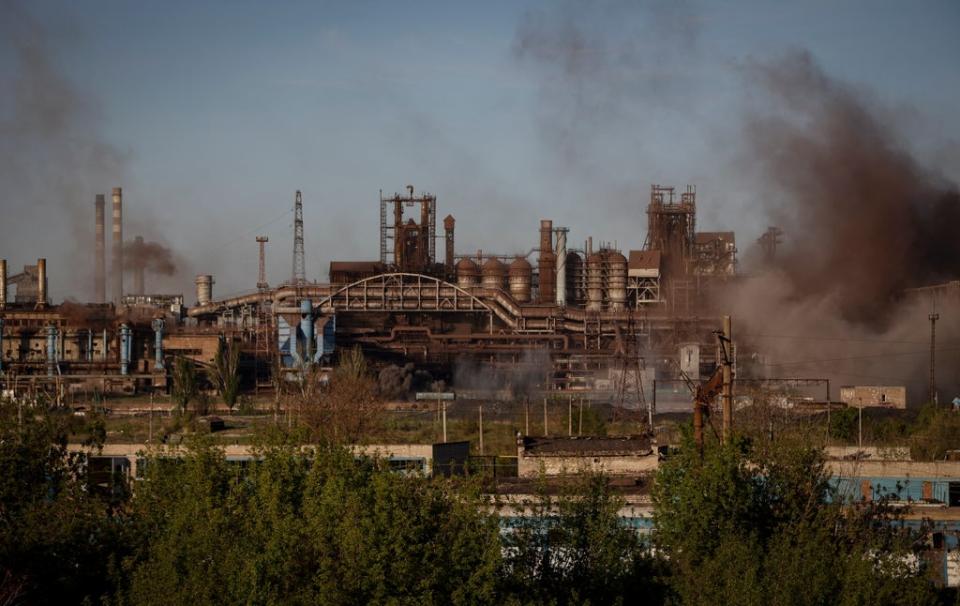 Smoke rises over Azovstal steel plant in Mariupol (EPA)