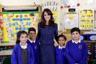 <p>Middleton stepped out in rich blue separates as she attended the Royal video message for Children's Mental Health week in London. </p>