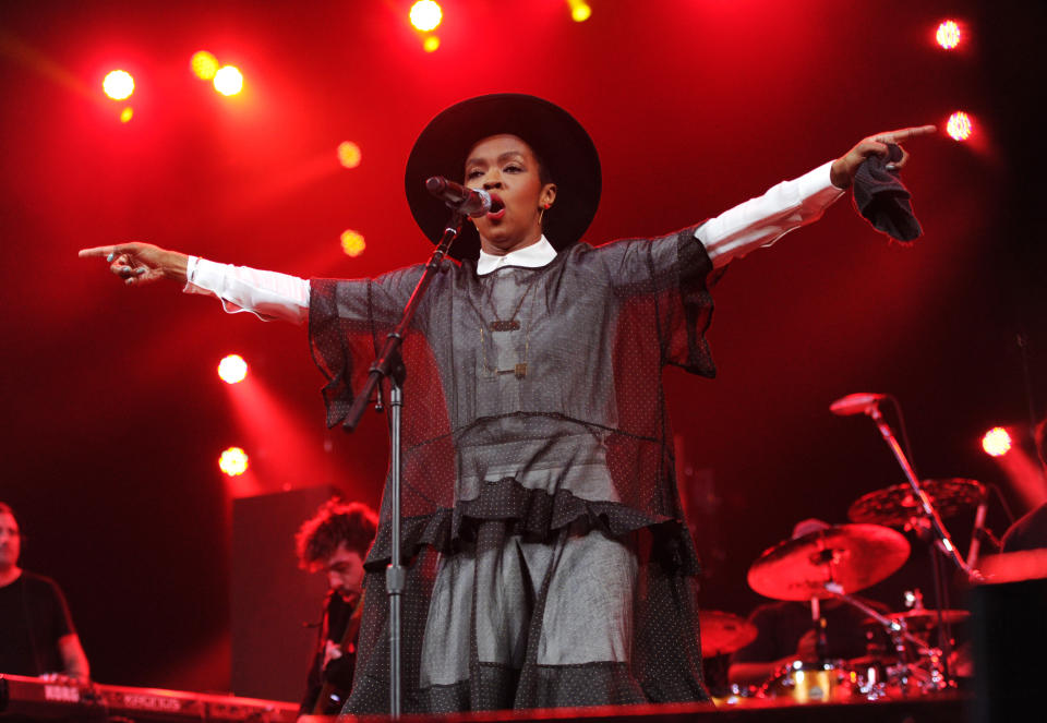 Singer Lauryn Hill performs at Amnesty International's "Bringing Human Rights Home" Concert at the Barclays Center on Wednesday, Feb. 5, 2014 in New York. (Photo by Evan Agostini/Invision/AP)