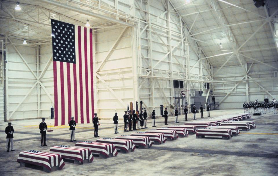 Flag-draped US military coffins Dover