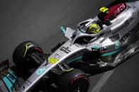 Mercedes driver Lewis Hamilton of Britain steers his car during the third free practice at the Monaco racetrack, in Monaco, Saturday, May 28, 2022. The Formula one race will be held on Sunday. (AP Photo/Daniel Cole)