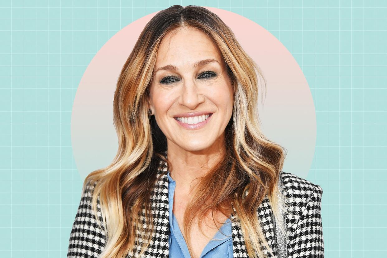 Sarah Jessica Parker on a designed background