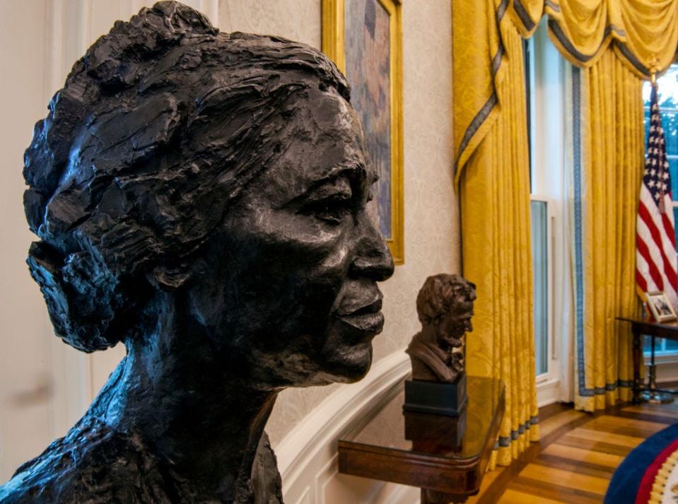 A bust of Rosa Parks in the Oval Office