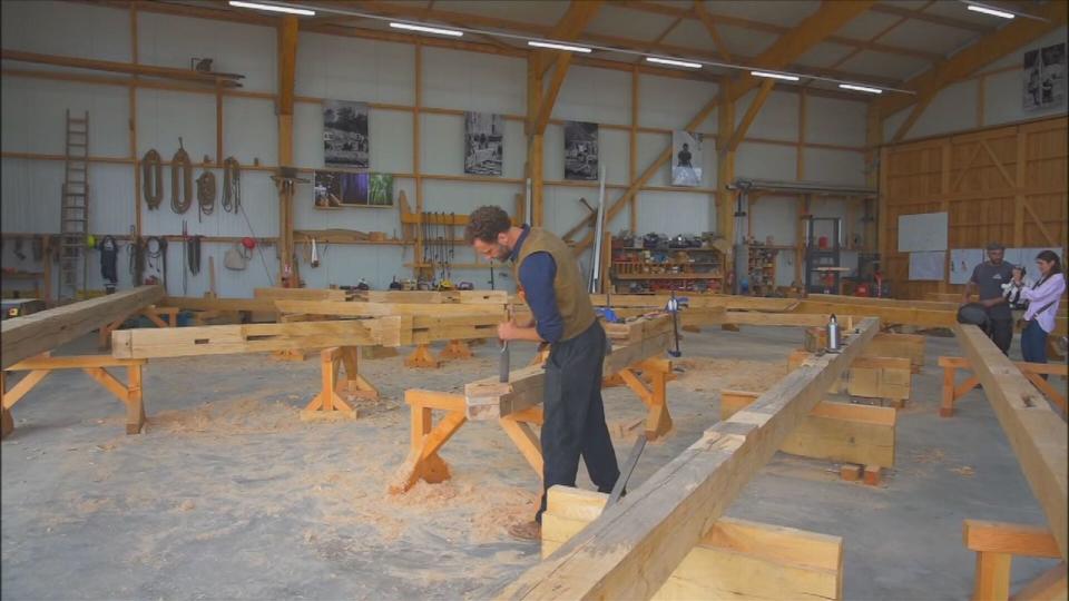 PHOTO: Carpenters work using centuries-old techniques to rebuild and restore Norte Dame Cathedral. (ABC News)