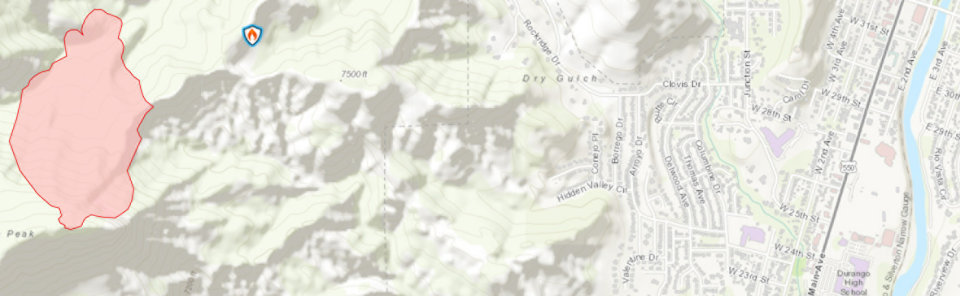 A map posted on the Inciweb fire incident website as of 9:53 a.m. on May 25, 2022 shows the location of the Perins Peak fire, which was estimated at 105 acres that morning.