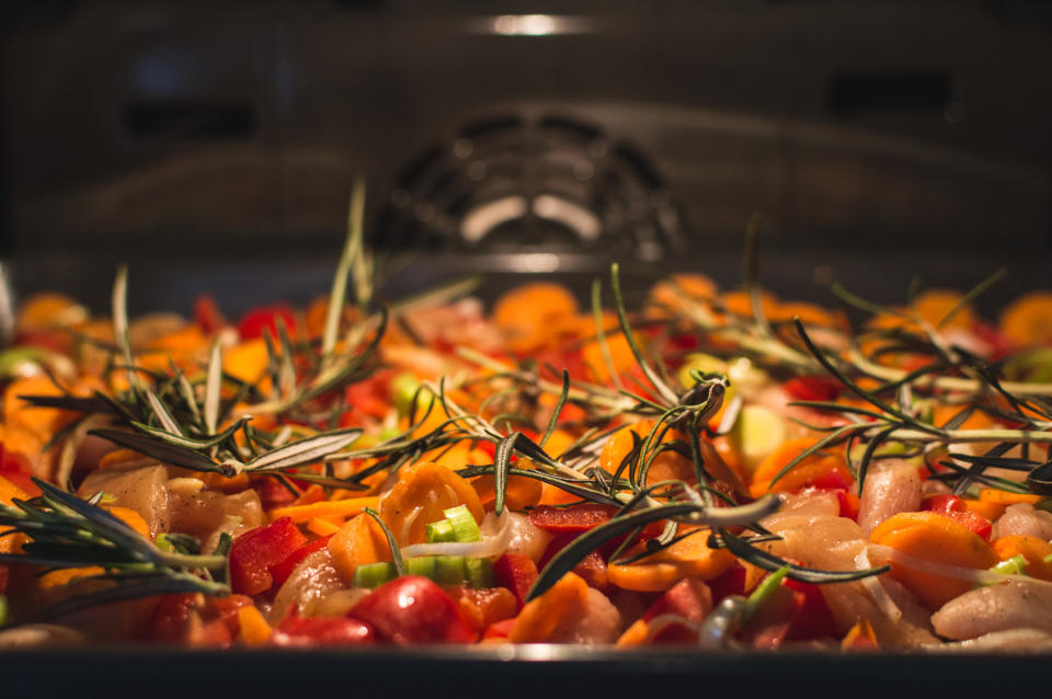 Fresh vegetables in oven.