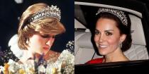 <p>Most commonly associated with Princess Diana, the <a rel="nofollow noopener" href="http://www.telegraph.co.uk/news/uknews/kate-middleton/12040776/Duchess-of-Cambridge-wears-Princess-Dianas-favourite-tiara-to-diplomatic-reception-at-Buckingham-Palace.html" target="_blank" data-ylk="slk:tiara;elm:context_link;itc:0;sec:content-canvas" class="link ">tiara</a> was made for Queen Mary in the early 1900s before being passed to Queen Elizabeth. She gave it to Princess Diana as a wedding gift, and it's also been seen on Kate Middleton.</p>