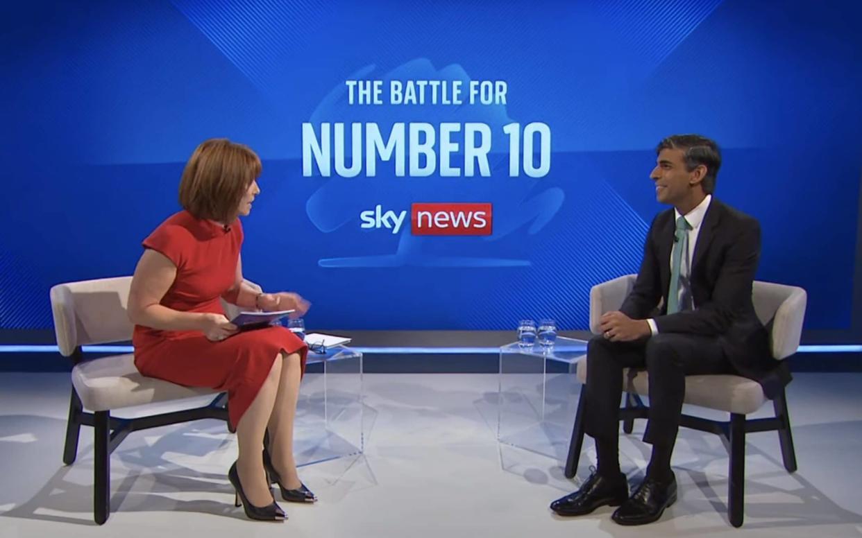 Liz Truss policies Rishi Sunak being grilled by Sky News' Kay Burley on August 4 - SKY NEWS