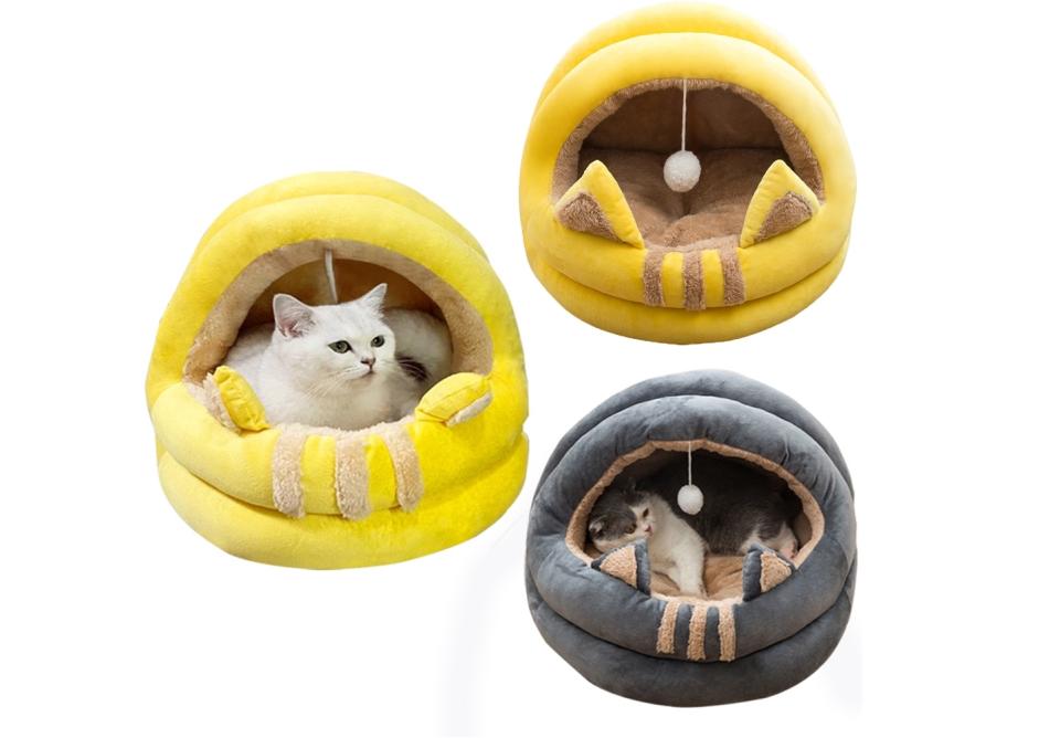 【SUNLY】半封閉式保暖寵物窩（中號），兩色可選。原價699元，11/22前下單享雙11限定82折，特價574元。（圖取自Yahoo購物中心）