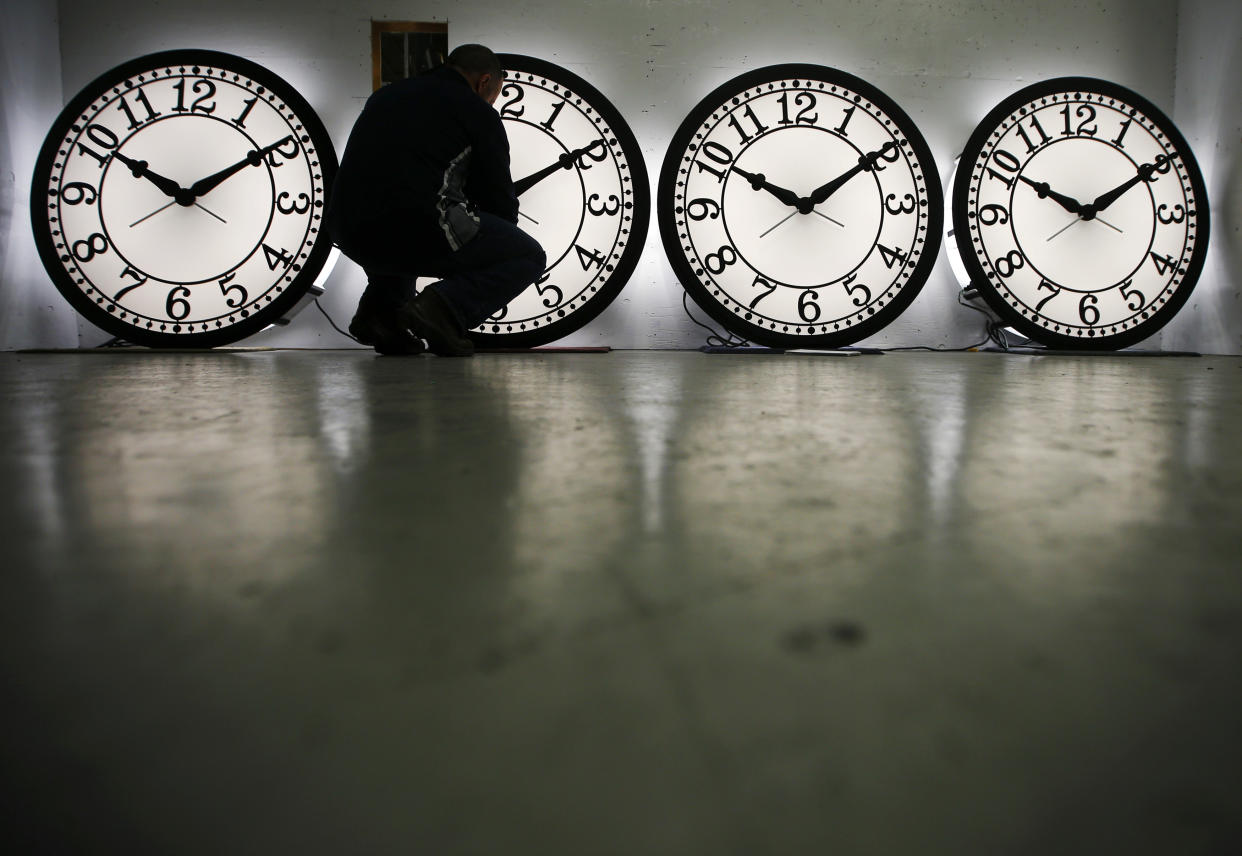 Clocks at the Electric Time Company factory in Medfield, Massachusetts. (Brian Snyder/Reuters)