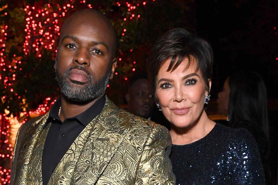 <p>Kevin Mazur/Getty </p> Corey Gamble (left) and Kris Jenner