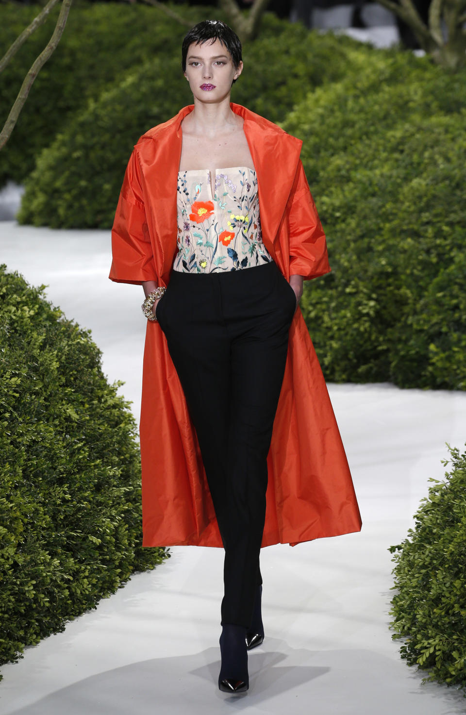 A model presents a creation by Raf Simons for Christian Dior's Spring Summer 2013 Haute Couture fashion collection, presented in Paris, Monday, Jan.21, 2013. (AP Photo/Christophe Ena)