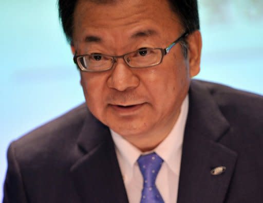 Japan's electronics company Sharp President Takashi Okuda, seen during a press conference in Tokyo, on August 2. He said Sharp would cut 5,000 jobs by March 2013 as the company reported a quarterly loss and said it would remain in the red for the rest of the year amid losses at its struggling TV business