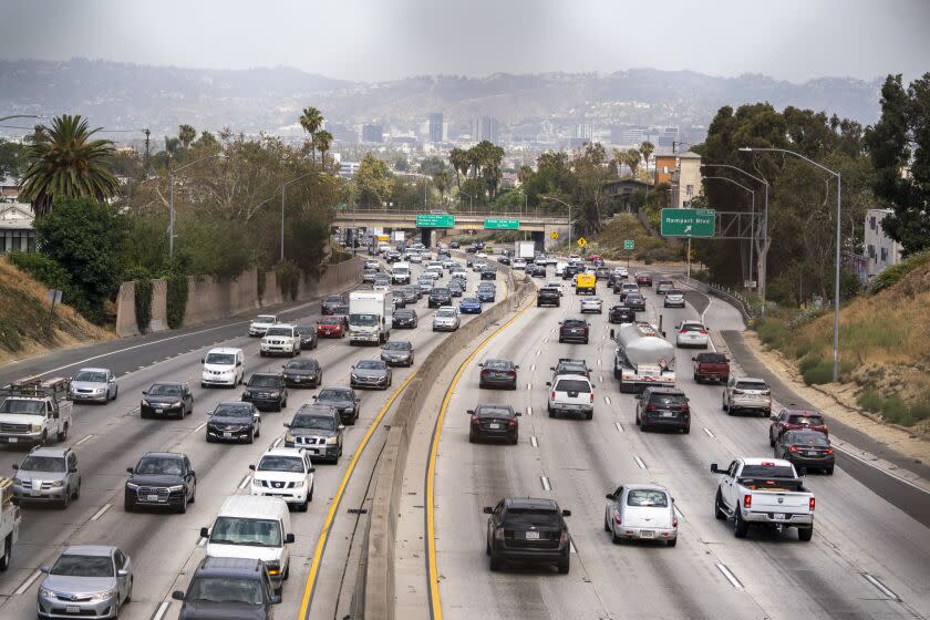 Motorists in traffic drive on Highway 101 in Los Angeles, California, U.S., on Thursday, July 8, 2021. According to AAA, the average price of regular gasoline in California is $4.308, with some gas stations nearing $6 per gallon. Photographer: Kyle Grillot/Bloomberg via Getty Images