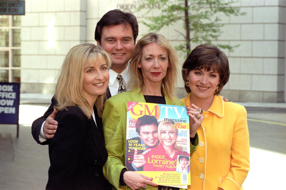 Lorraine Kelly with GMTV presenters Fiona Phillips and Eamonn Holmes at the launch of their own monthly GMTV magazine. (PA Images via Getty Images)