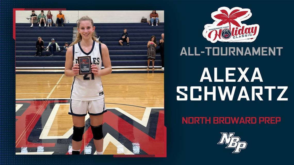 Alexa Schwartz of the North Broward Prep girls’ basketball team was named All-Tournament of the Windermere Prep School Holiday Basketball Classic.