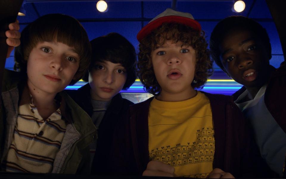 Noah Schnapp, Finn Wolfhard, Gaten Matarazzo and Caleb McLaughlin in Stranger Things 2 - Television Stills