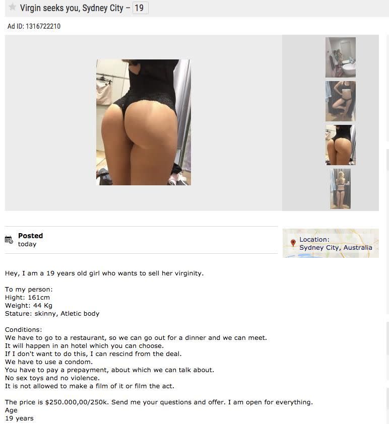 She posted the advert on a classifieds site. Source: Locanto