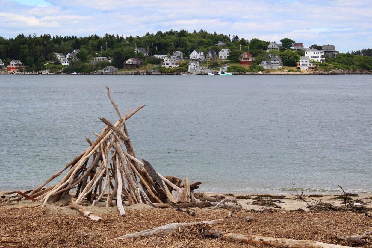 view of bay point from popham beach, maine