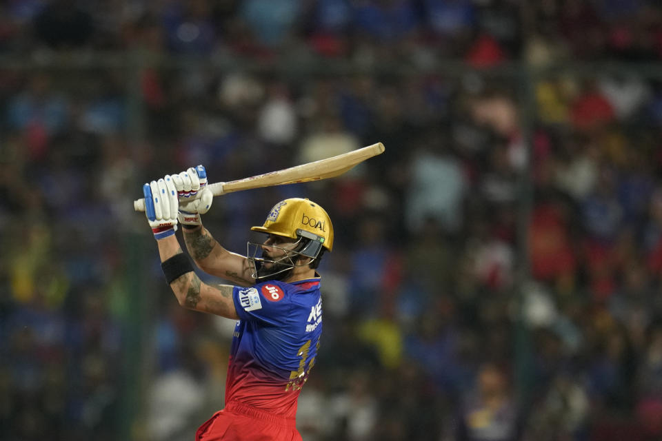 Royal Challengers Bengaluru's Virat Kohli bats during the Indian Premier League cricket match between Royal Challengers Bengaluru and Kolkata Knight Riders in Bengaluru, India, Friday, March 29, 2024. (AP Photo/Aijaz Rahi)