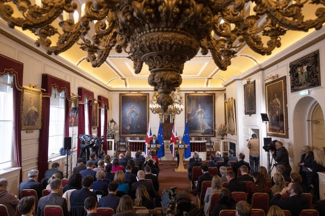 Prime Minister Rishi Sunak and European Commission president Ursula von der Leyen during a press conference at the Guildhall in Windsor, Berkshire