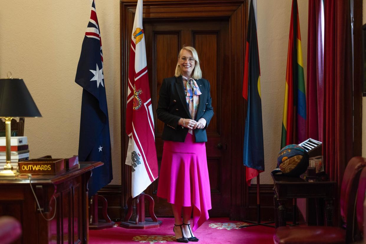 <span>Outgoing Melbourne lord mayor Sally Capp in her town hall office. Capp says she’s comfortable being known as the ‘pandemic mayor’.</span><span>Photograph: Ellen Smith/The Guardian</span>