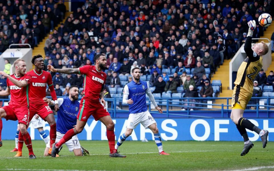 Mike van der Hoorn has a header brilliantly saved by Cameron Dawson - Action Images via Reuters