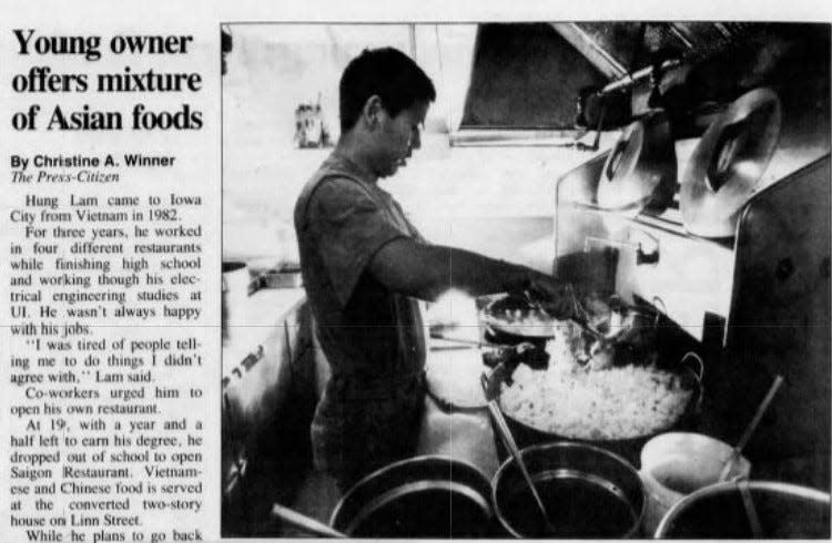 An image of an Iowa City Press-Citizen article from October 1990 about the Iowa City eatery, Saigon Restaurant.