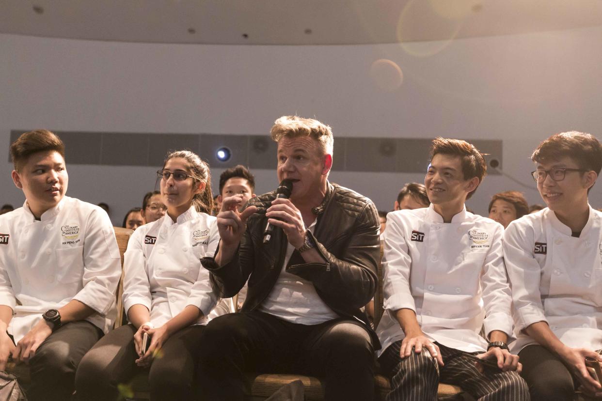 Gordon Ramsay seated among the audience while answering students’ questions. (Photo: Marina Bay Sands)