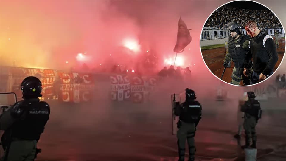 Violent scenes marred the Belgrade derby between Red Star and Partizan. Pic: Getty