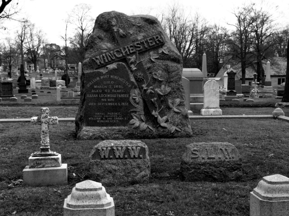 black and white photo of winchester grave site