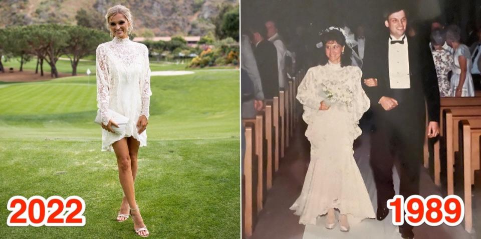Jamie Guillory altered her mom's original 1989 wedding dress for her own wedding rehearsal.