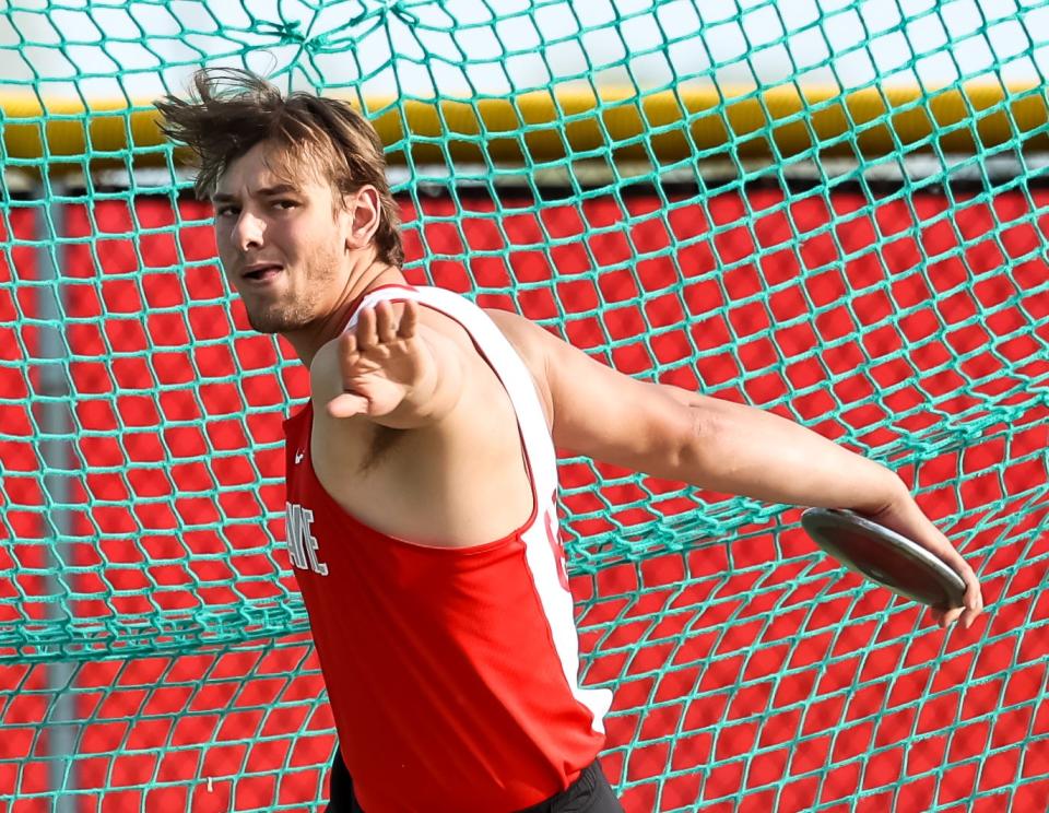 Norwayne standout Dillon Morlock set a season best and broke the meet record with a throw of 182-10 in the discus.